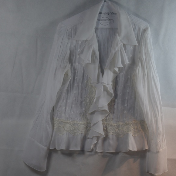 Light Chiffon Style White Blouse with Frills Allison Taylor SZ L - Picture 2 of 6